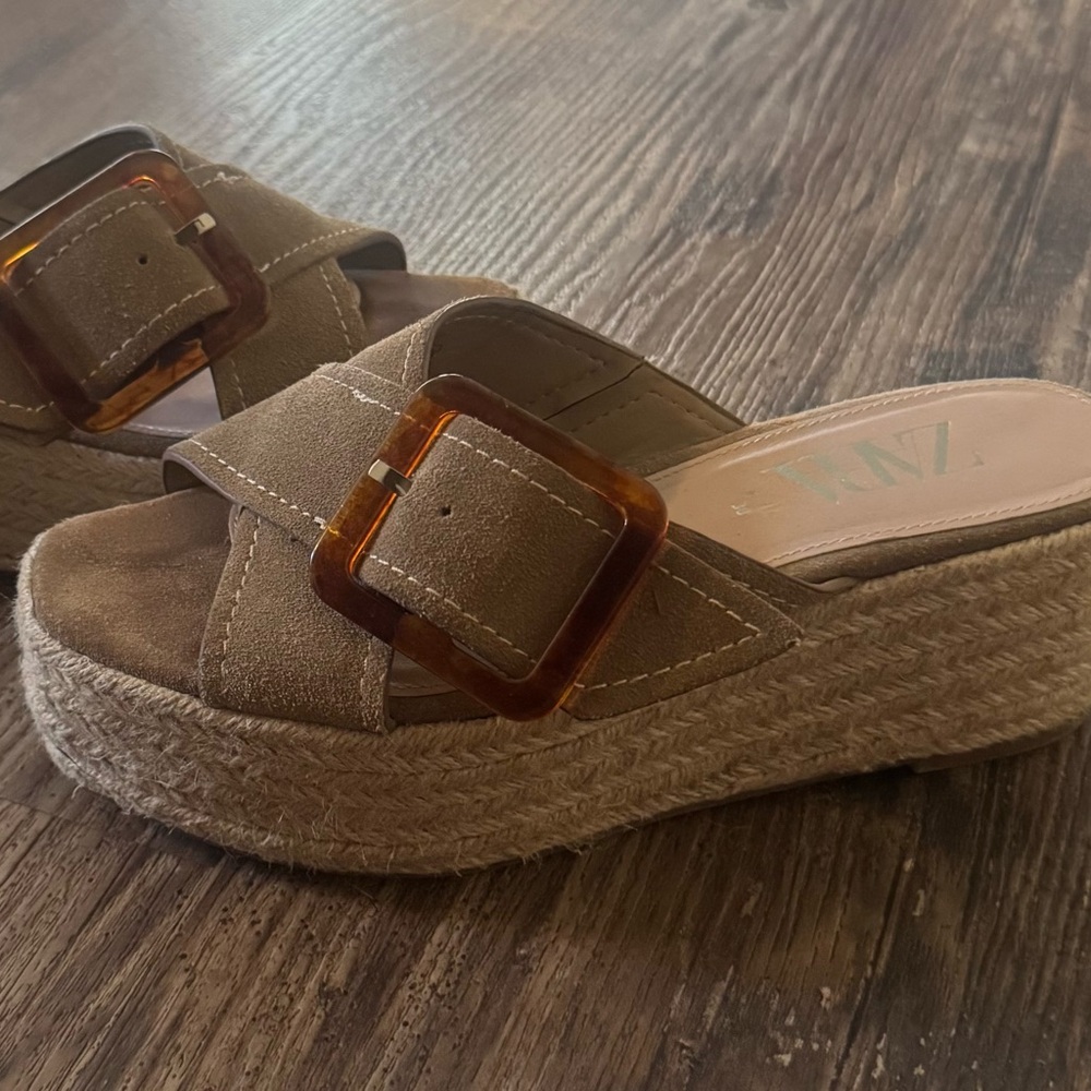 Zara Brown Wedge Sandals with Buckle